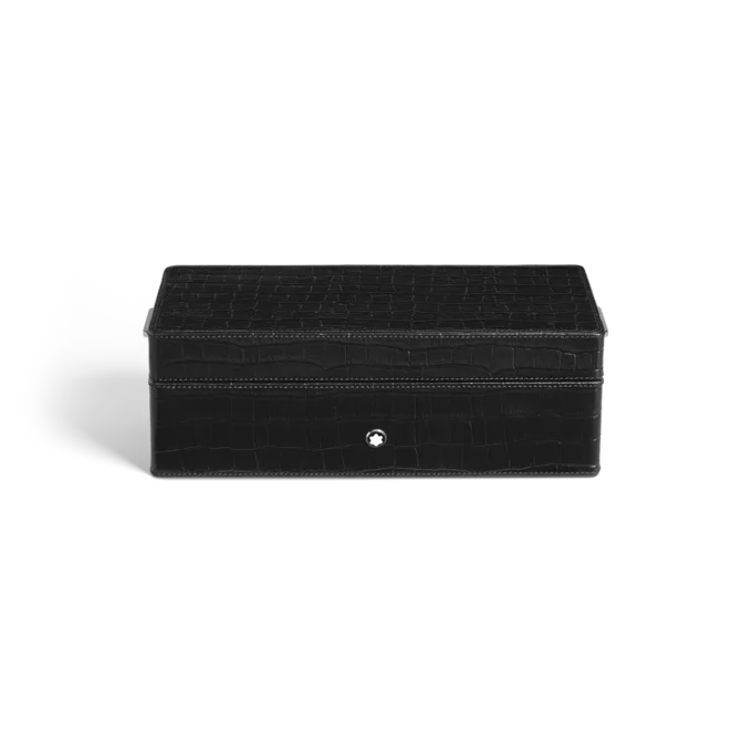 Pennekasse, krokodillepræget læder, sort