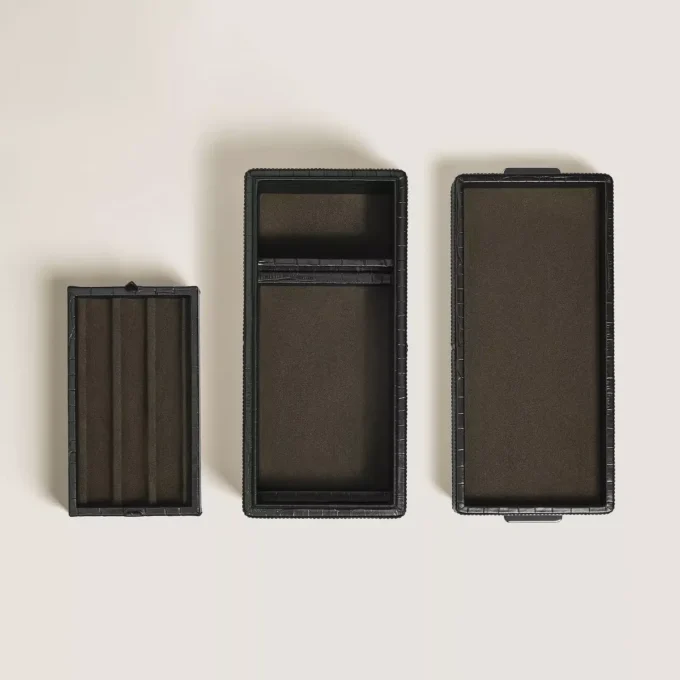 Pennekasse, krokodillepræget læder, sort