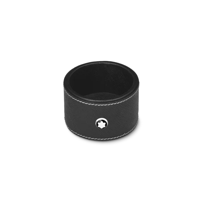 Rund skrivebordsbakke i sort læder (lille)