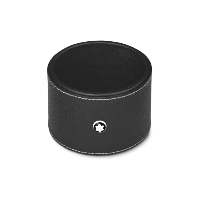 Rund skrivebordsbakke i sort læder (medium)