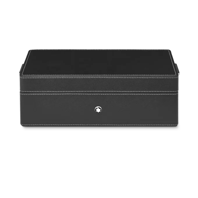 Skrivebordsæske i læder til tre skriveinstrumenter og en blækflaske