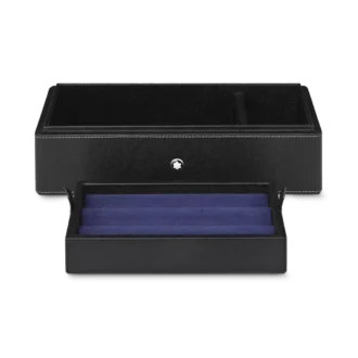 Skrivebordsæske i læder til tre skriveinstrumenter og en blækflaske