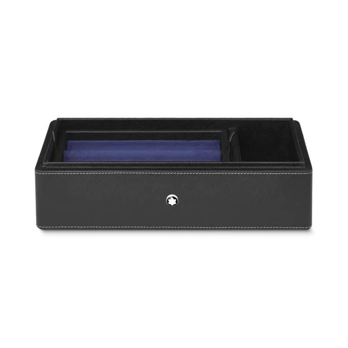 Skrivebordsæske i læder til tre skriveinstrumenter og en blækflaske