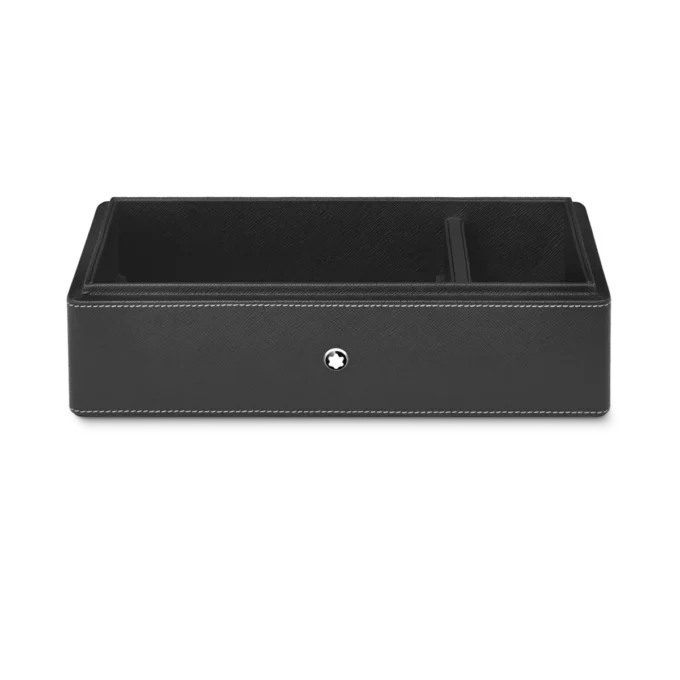 Skrivebordsæske i læder til tre skriveinstrumenter og en blækflaske