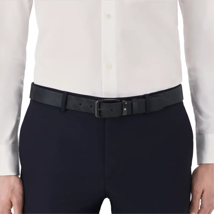 Sort 35 mm vendbart læderbælte