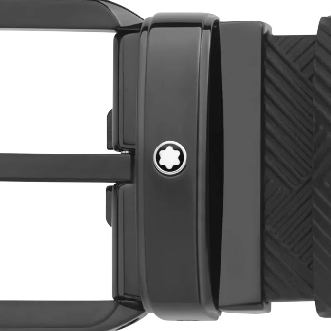 Sort 35 mm vendbart læderbælte