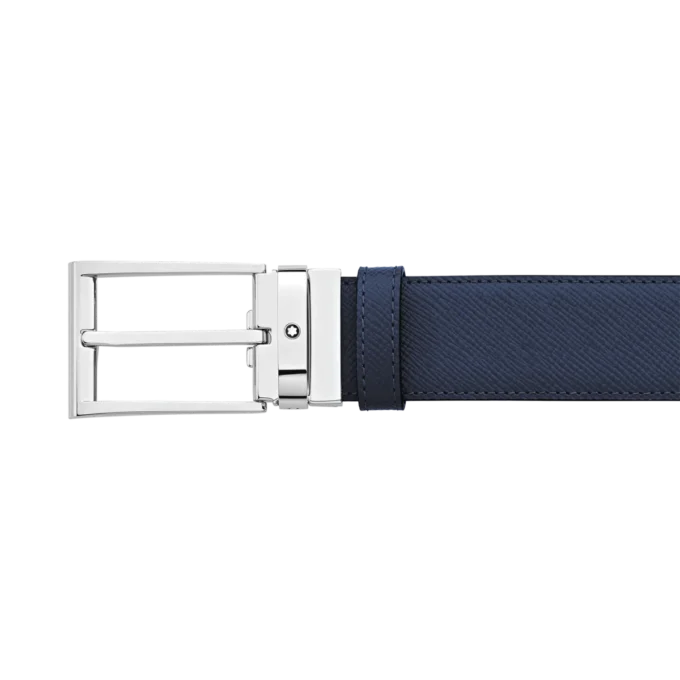 Sort/blåt 35 mm vendbart læderbælte