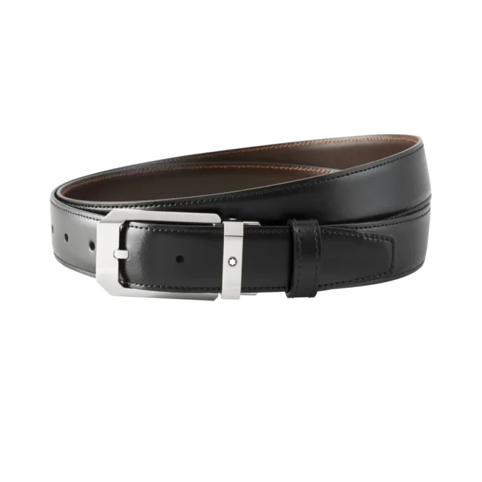 Sort/brunt 30 mm vendbart læderbælte