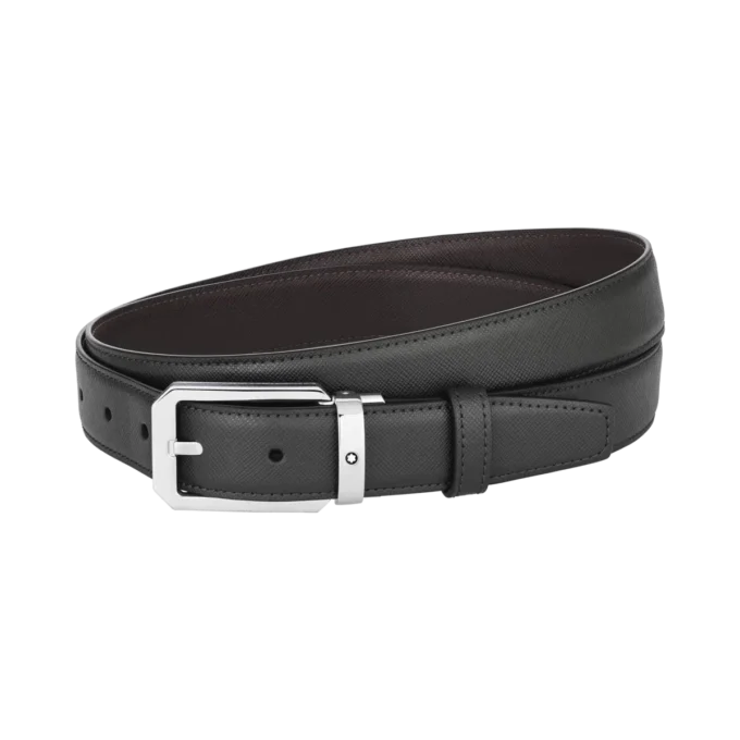 Sort/brunt 30 mm vendbart læderbælte