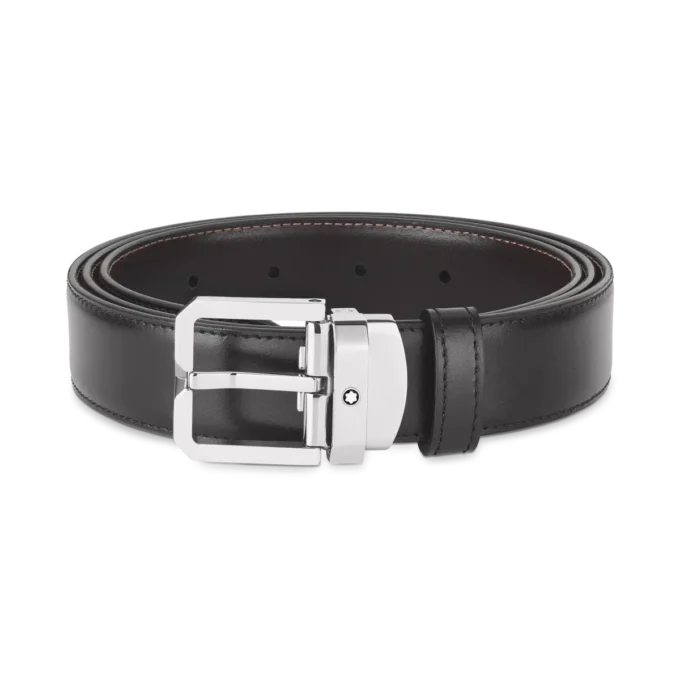 Sort/brunt 30 mm vendbart læderbælte