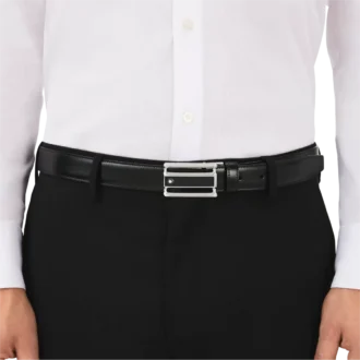 Sort/brunt 30 mm vendbart læderbælte