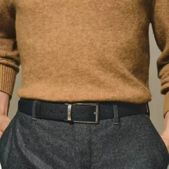 Sort/brunt 35 mm vendbart læderbælte