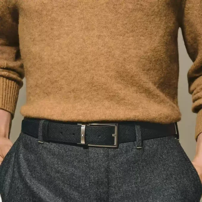 Sort/brunt 35 mm vendbart læderbælte Sort/brunt 35 mm vendbart læderbælte