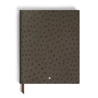 Stor notesbog i strudselæder med prægning, linjerede sider