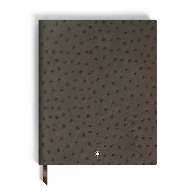 Stor notesbog i strudselæder med prægning, linjerede sider