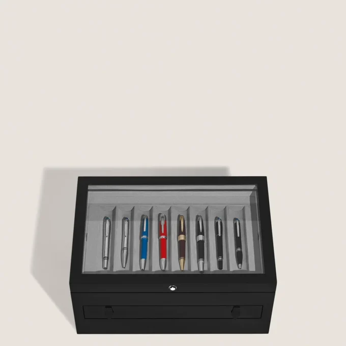 Stor samleræske i træ og lak til 24 skriveinstrumenter