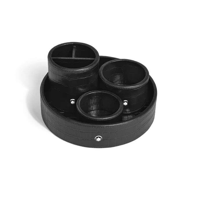 Stor skrivebordsbakke, krokodillepræget læder, sort