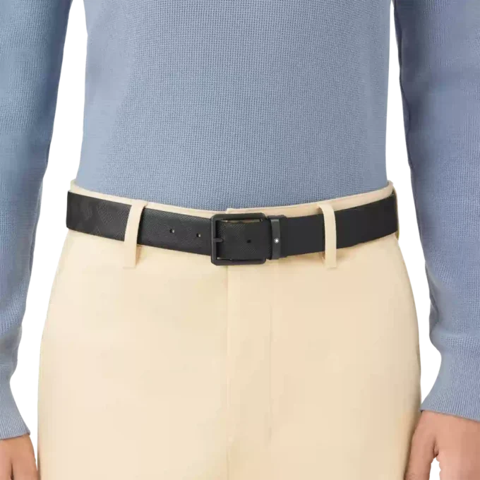 Trykt sort/ensfarvet sort 35 mm vendbart læderbælte